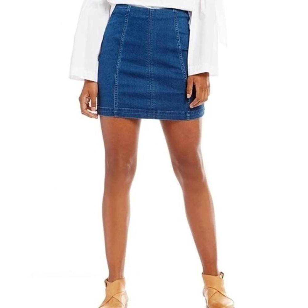 Free people denim stretchy mini skirt